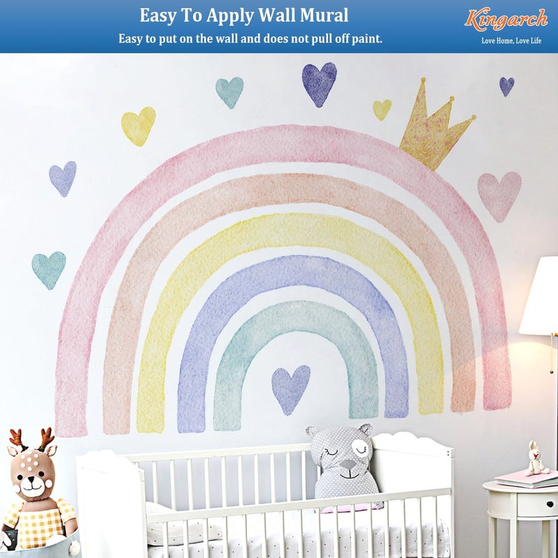 Kingarch Large Watercolor Rainbow Wall Decals, Boho Queen Peel and Stick Fabric Nursery Wall Decor, Removable Home Room Wall Decor Murals Stickers for Kids Girls Toddler Bedroom Living Room Playroom - Image 5